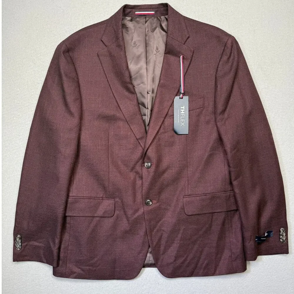 Tommy Hilfiger Men's Modern-Fit plaid Sport Coat - bordeaux 42S $295